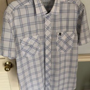 Fusai blue and white short sleeve button down